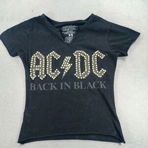 AC/DC Women Back In Black Black XS Studded Pearl Logo Graphic Tee
